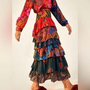 Farm Rio Floral Print Midi Length Skirt